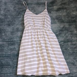 Tan and white striped mini dress